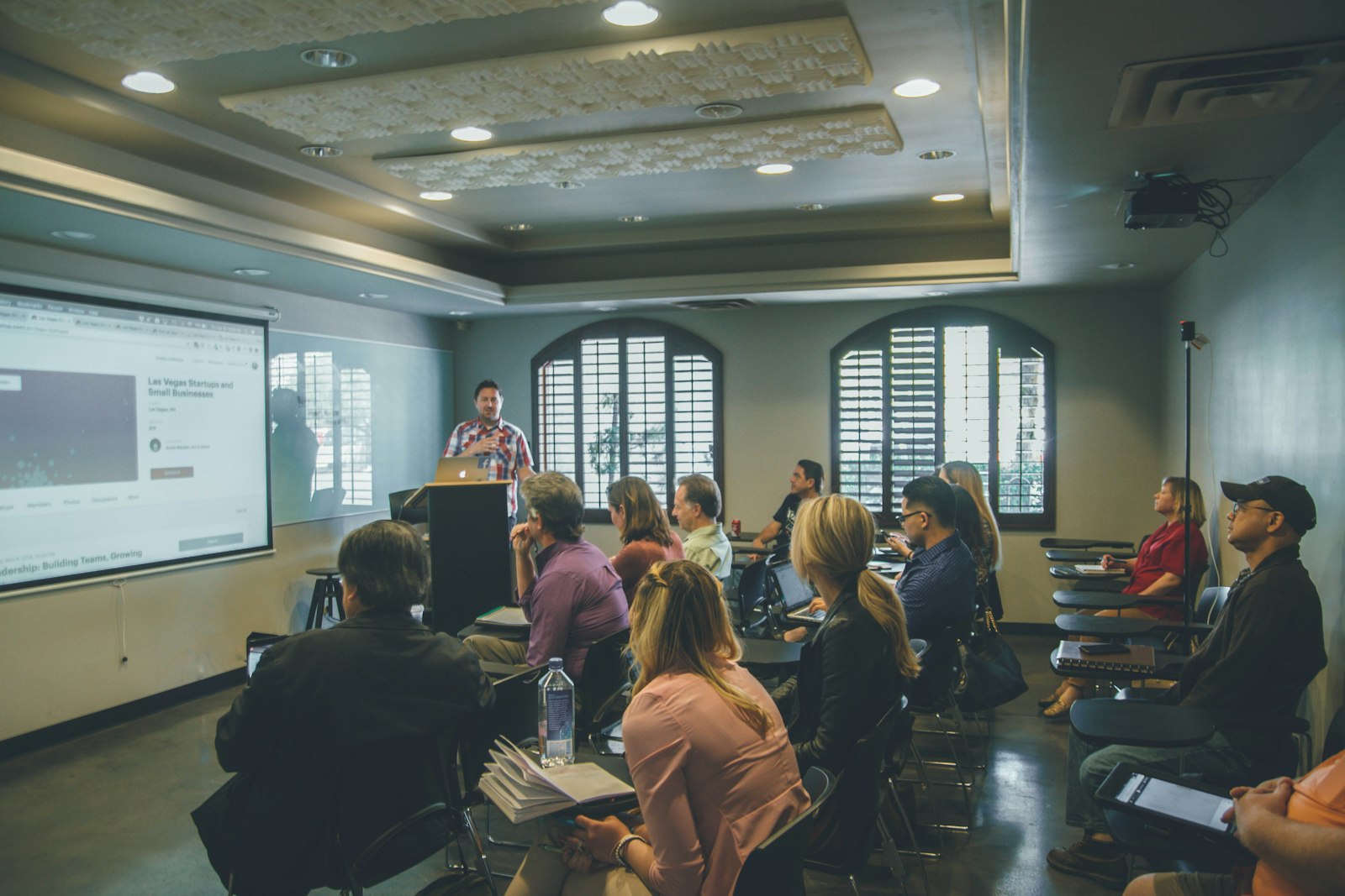 An audience in a debate hall